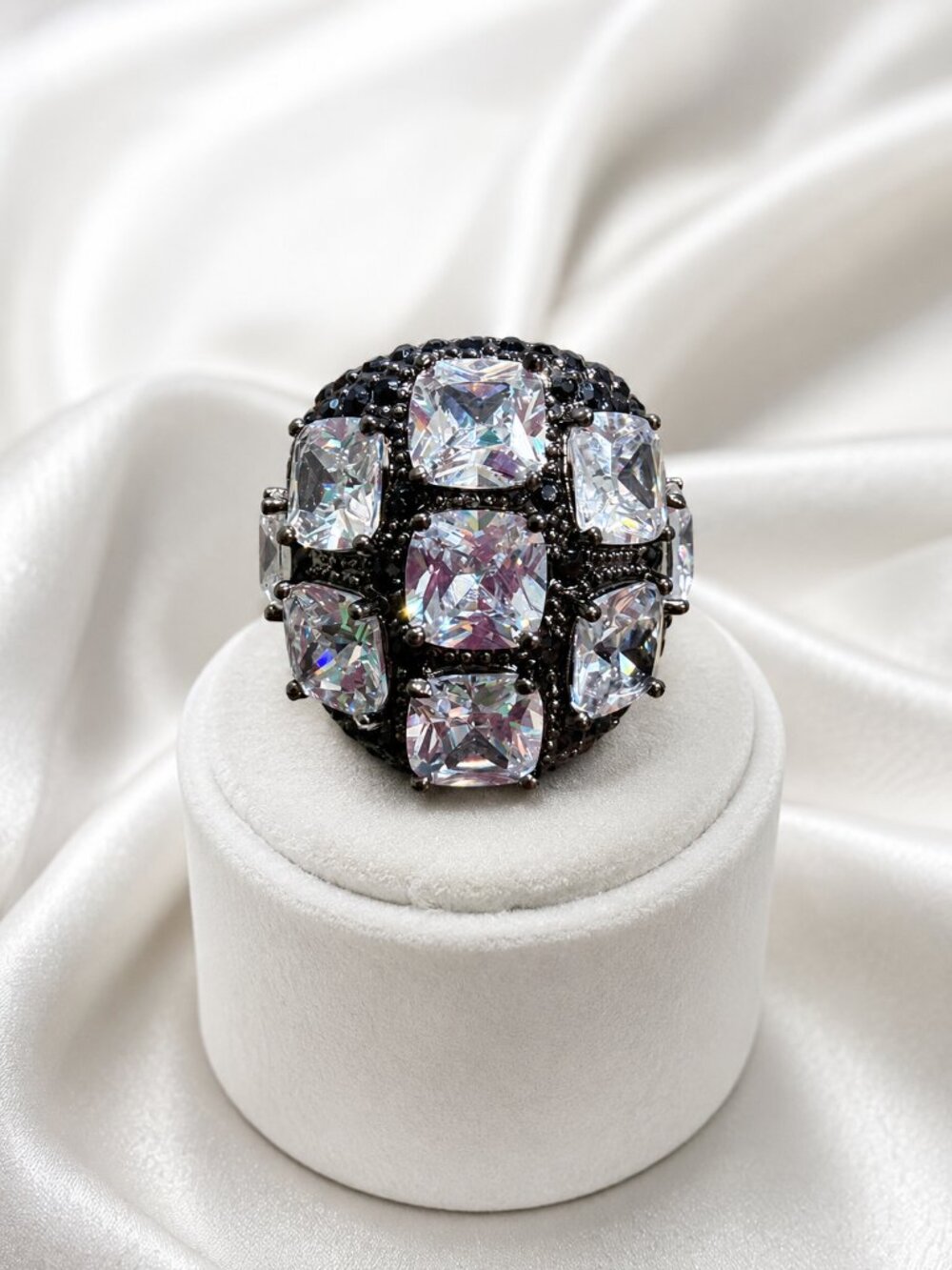 Park Lane Over the Top Hematite Black Large Square CZ Sizes 9